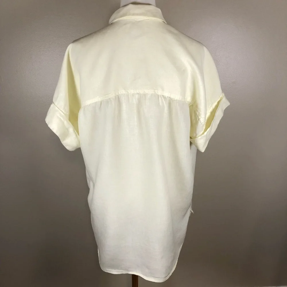 J. Crew 100% Irish Linen Light Yellow Relaxed Button-Up Short Sleeve Shirt Sz S - Picture 3 of 10